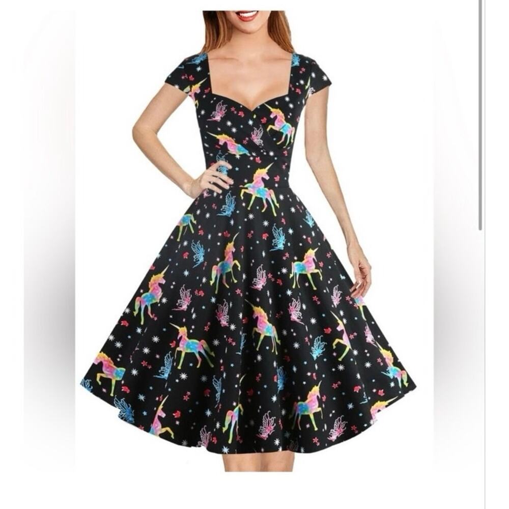 Hanpce'irs Black Fairies And Unicorns Dress Size Small